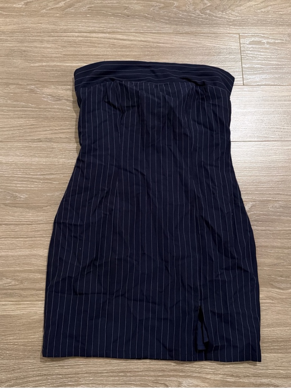 Princess Polly Navy Pinstripe Strapless Mini Dress